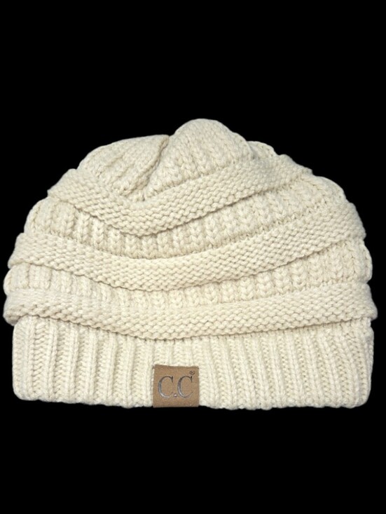 C.C. Accessories - Unisex C.C. Beanie Classic Lt. Beige/Cream Cable-Knit Design With A Ribbed Cuff